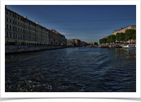 Apartments line the waterway.